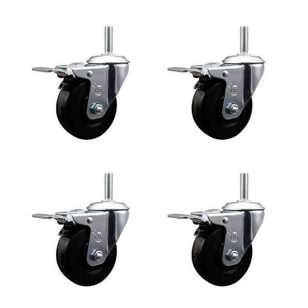 35 Inch Phenolic Swivel 34 Inch Threaded Stem Caster Set with Total Lock Brake
